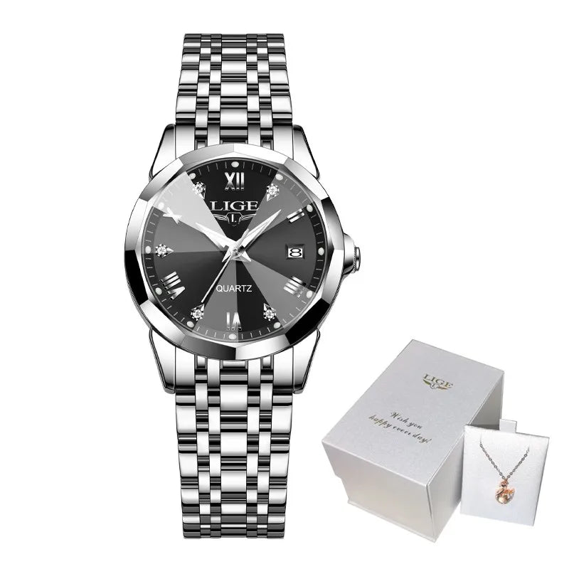 LIGE Elegant Ultrathin Women’s Quartz Watch with Stainless Steel Strap