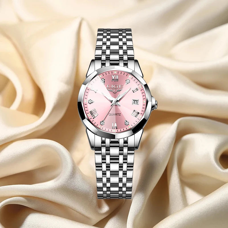 LIGE Elegant Ultrathin Women’s Quartz Watch with Stainless Steel Strap