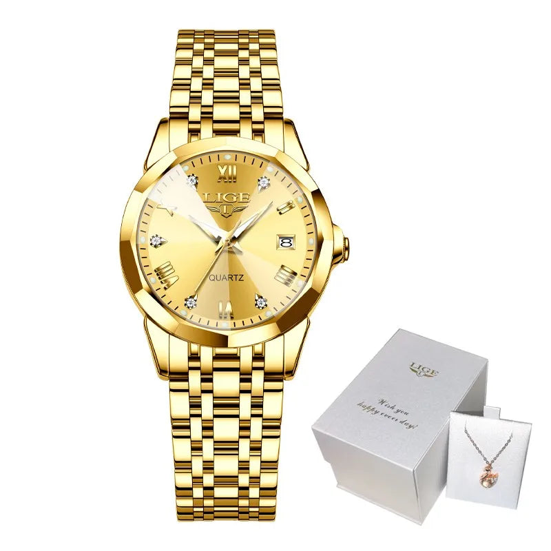 LIGE Elegant Ultrathin Women’s Quartz Watch with Stainless Steel Strap