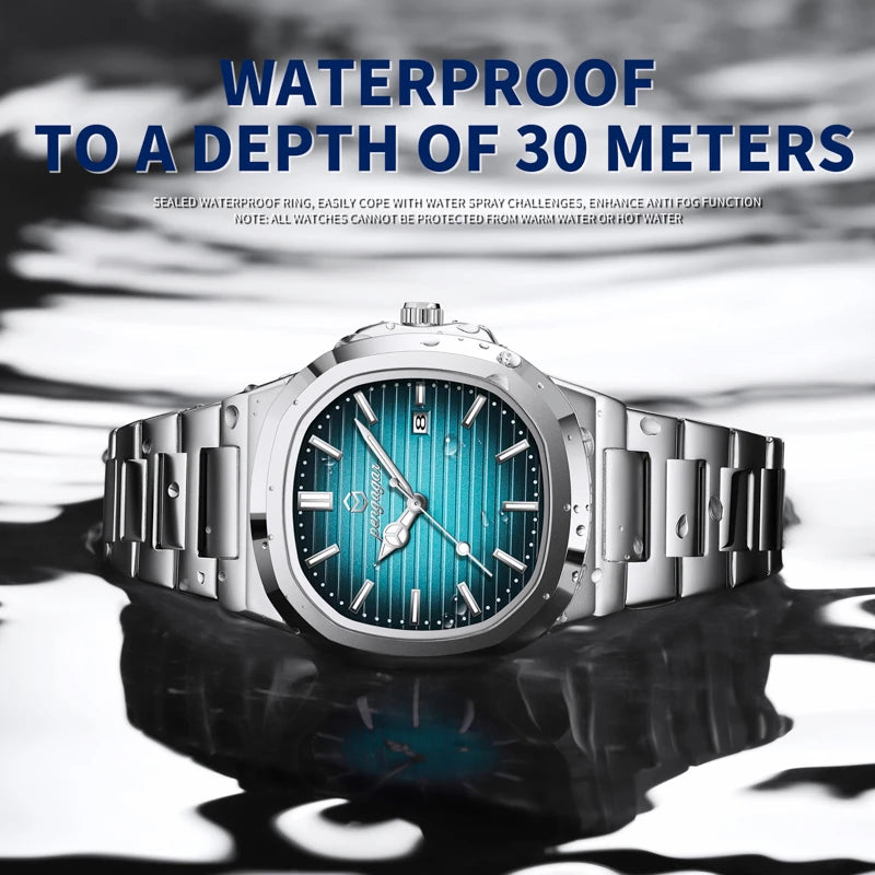2025 Luxury Men’s Square Quartz Watch – Waterproof with Date Display