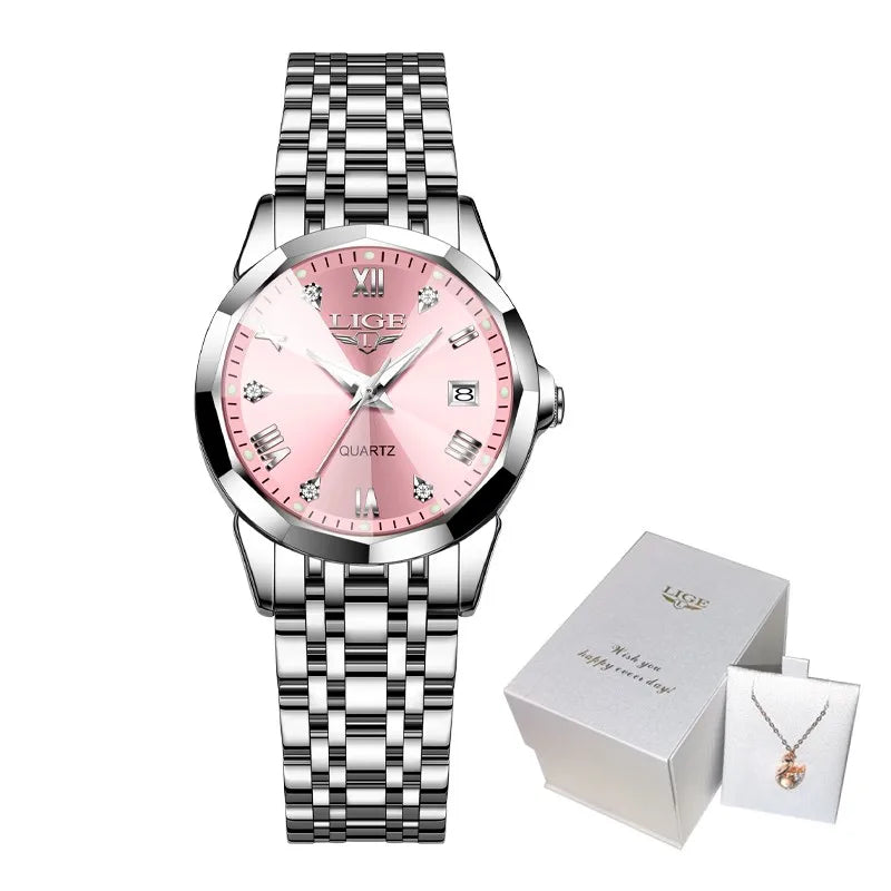 LIGE Elegant Ultrathin Women’s Quartz Watch with Stainless Steel Strap