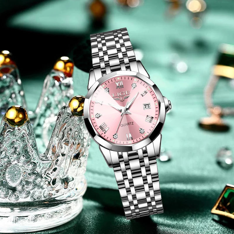 LIGE Elegant Ultrathin Women’s Quartz Watch with Stainless Steel Strap