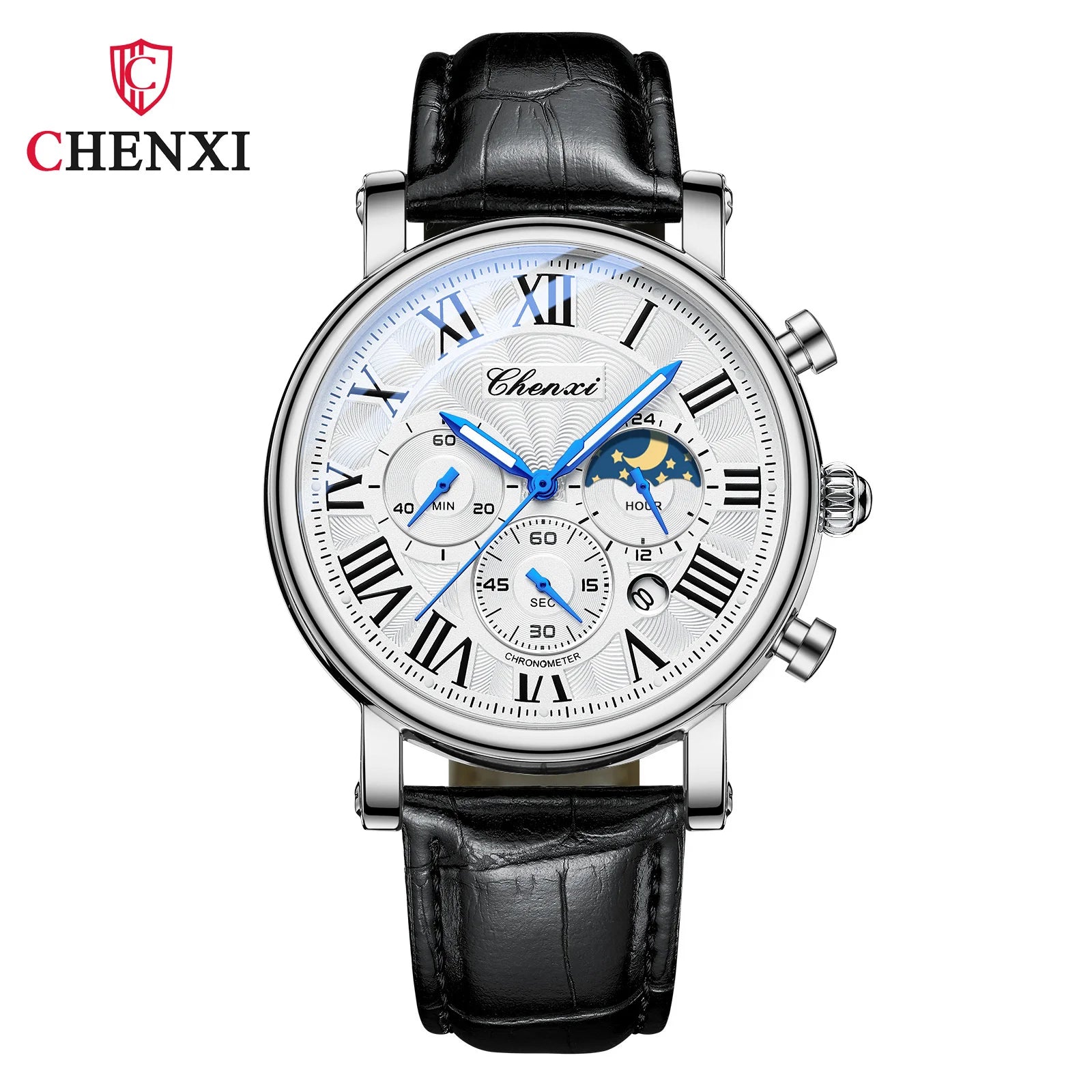 CHENXI 973 Men’s Luxury Quartz Watch with Moon Phase and Leather Strap