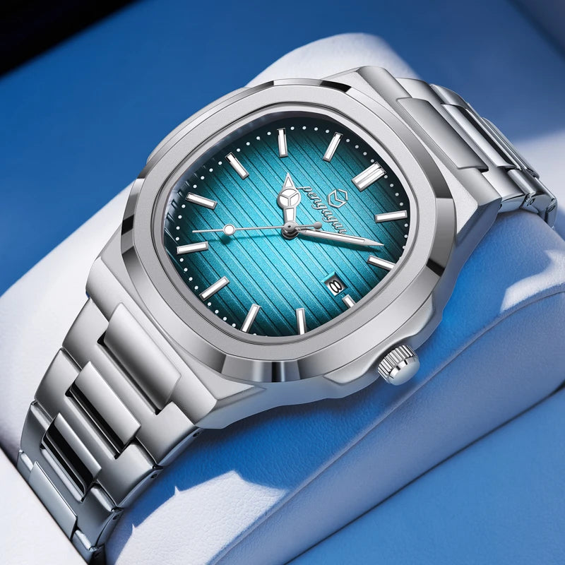 2025 Luxury Men’s Square Quartz Watch – Waterproof with Date Display