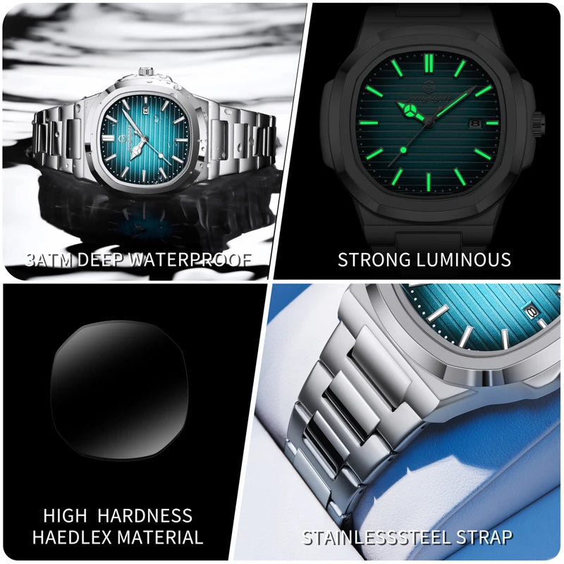 2025 Luxury Men’s Square Quartz Watch – Waterproof with Date Display
