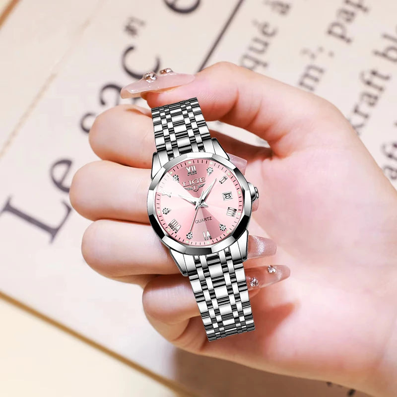 LIGE Elegant Ultrathin Women’s Quartz Watch with Stainless Steel Strap