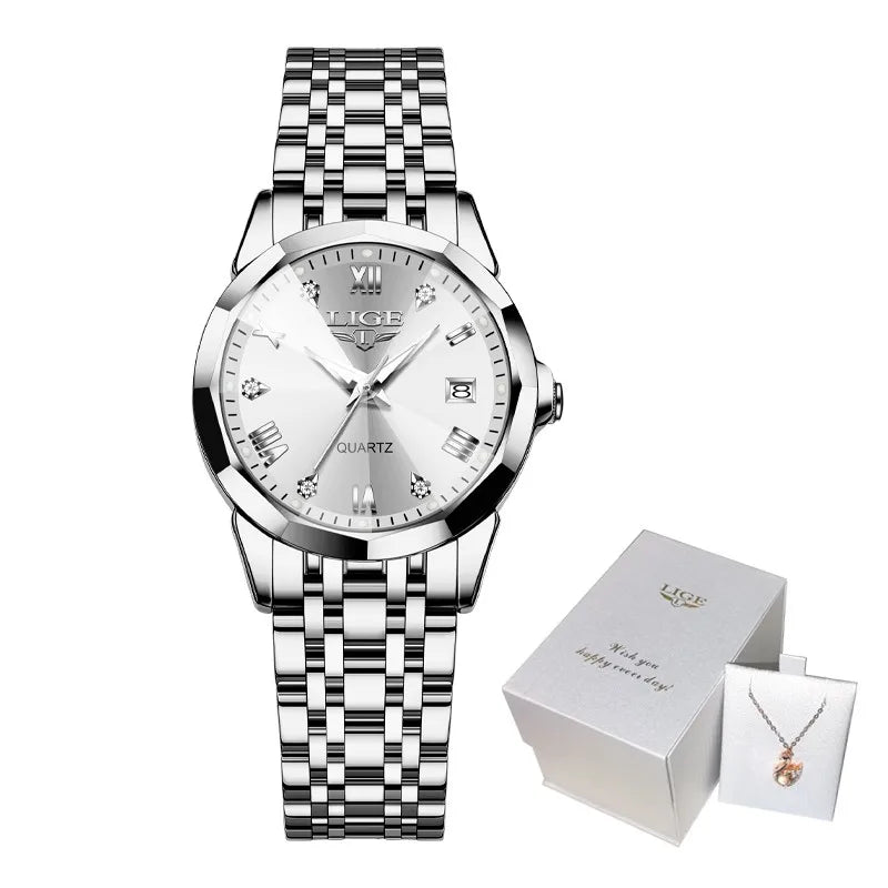 LIGE Elegant Ultrathin Women’s Quartz Watch with Stainless Steel Strap