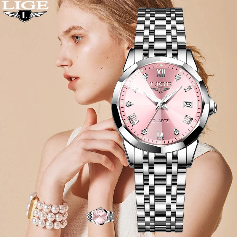 LIGE Elegant Ultrathin Women’s Quartz Watch with Stainless Steel Strap